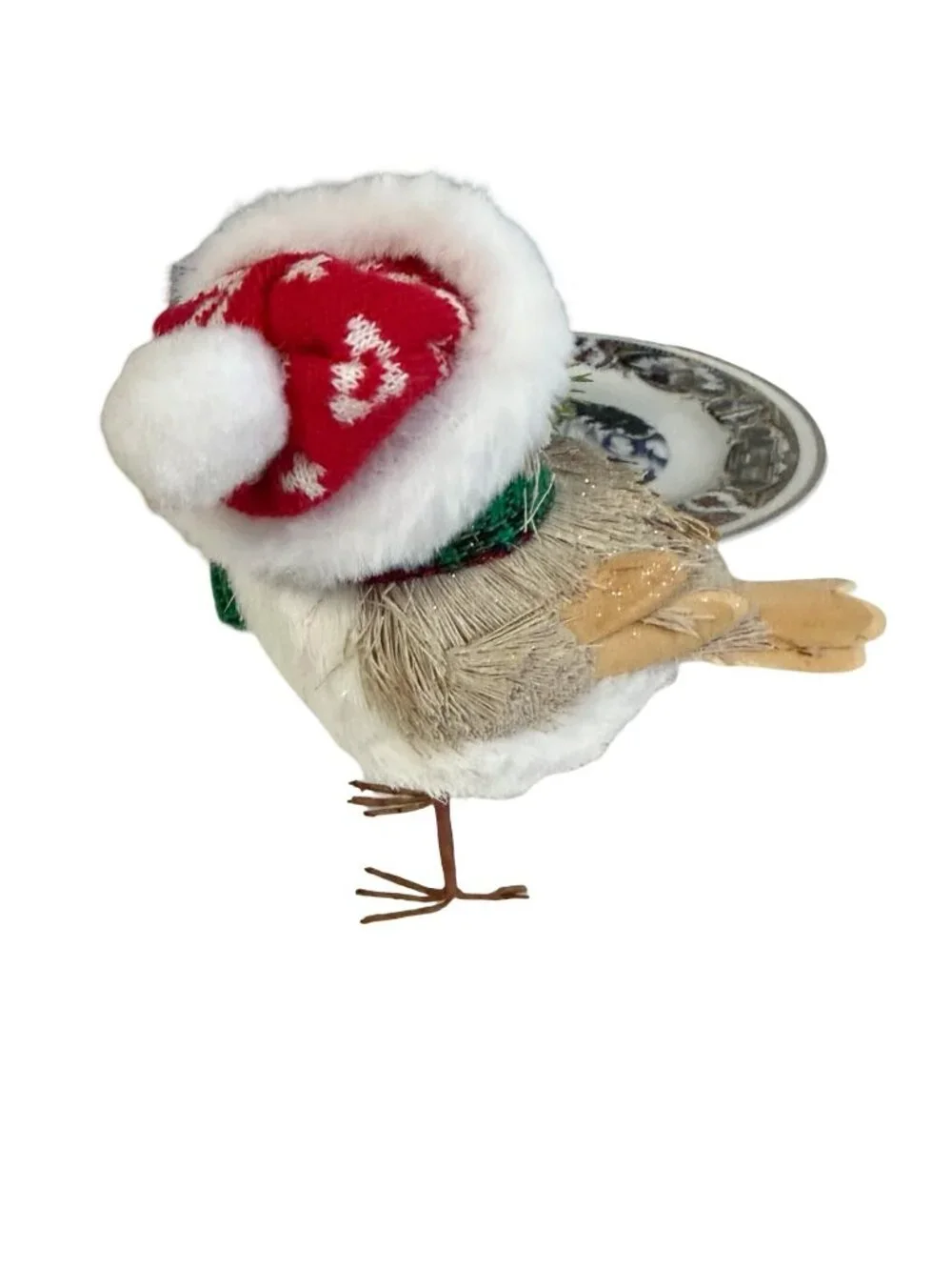 Vintage Christmas Feather Bird Figure Santa Hat Pinecone Holiday Table Decor 6